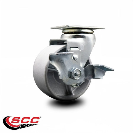 Service Caster 4 Inch Semi Steel Cast Iron Swivel Caster with Roller Bearing and Brake SCC SCC-20S420-SSR-TLB